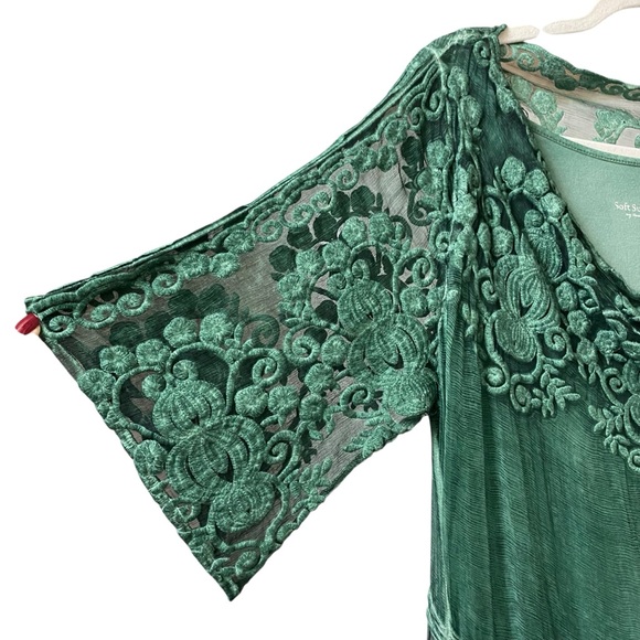 Soft Surroundings green boho lace embroidered silk summer dress tunic size small - Picture 4 of 13
